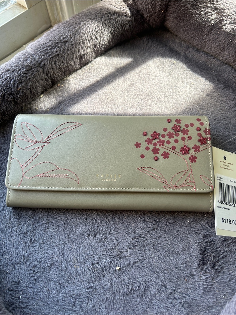 RADLEY LONDON Olive Green Floral-Embellished Continental Wallet